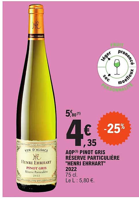 aop pinot gris réserve particulière "henri ehrhart" 2022