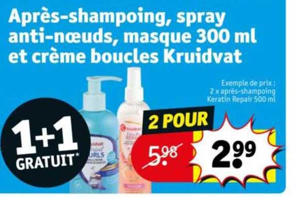 après-shampoing, spray anti-noeuds, masque et crème boucles kruidvat