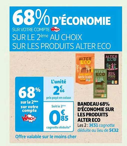 bandeau 68% d'économie sur les produits alter éco