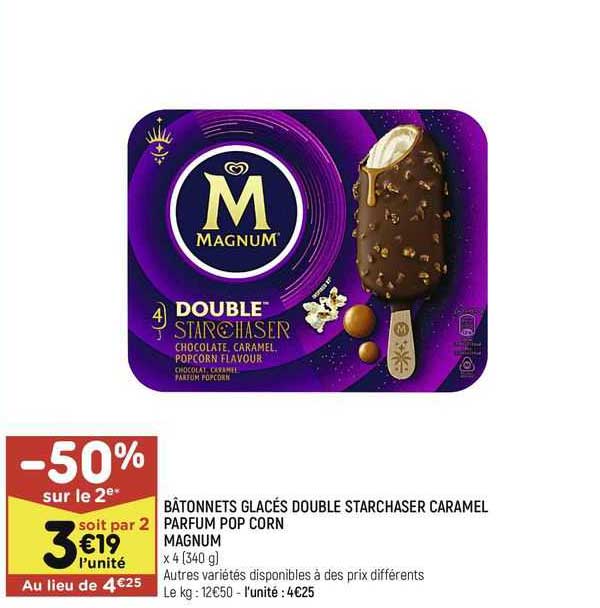 bâtonnets glacés double starchaser caramel parfum pop corn magnum
