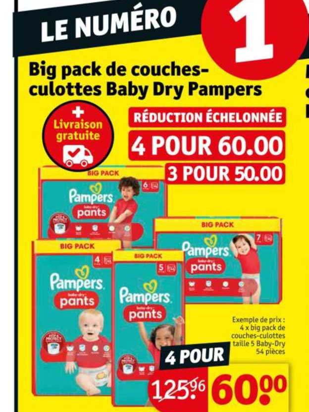 big pack de couches-culottes baby dry pampers