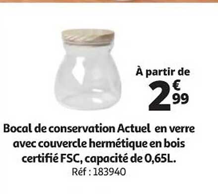 bocal de conservation actuel en verre avec couvercle hermétique en bois certifié fsc, capacité de 0,65 l