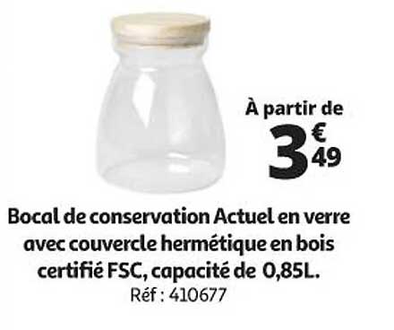 bocal de conservation actuel en verre avec couvercle hermétique en bois certifié fsc, capacité de 0,85 l