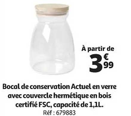 bocal de conservation actuel en verre avec couvercle hermétique en bois certifié fsc, capacité de 1,1 l