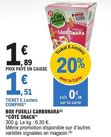 Box Fusilli Carbonara "côté Snack"