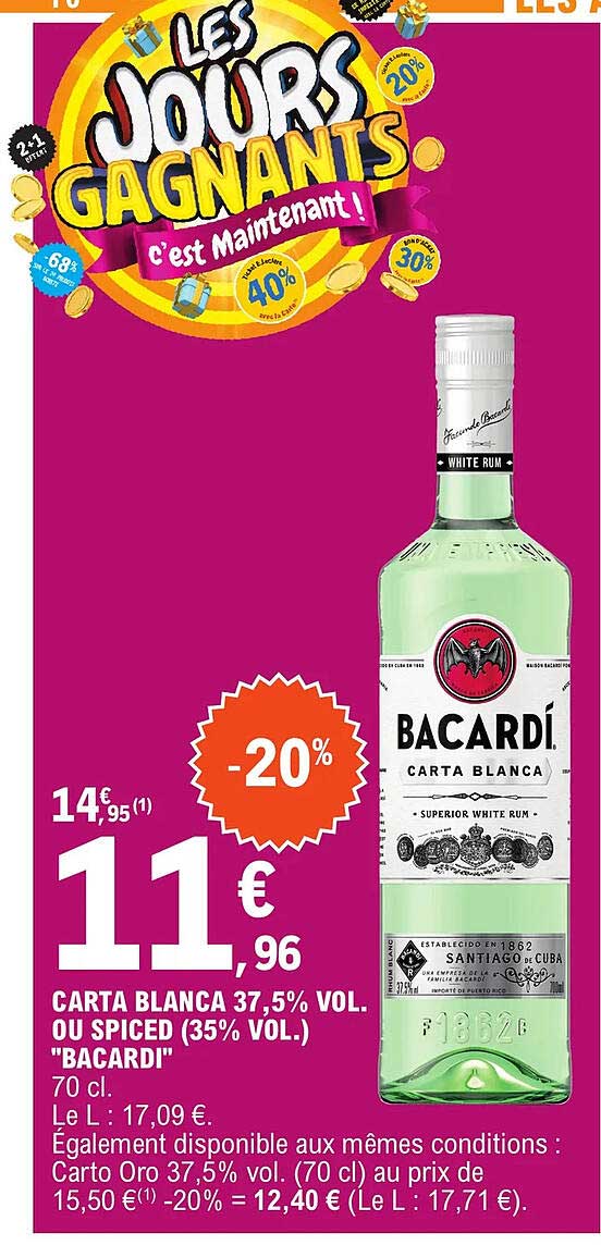 carta blanca 37,5% vol. ou spiced (35% vol.) "bacardi"