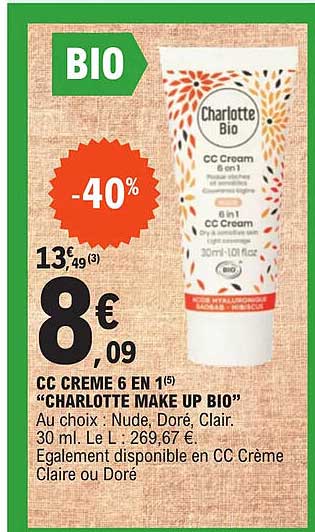 cc crème 6 en 1 "charlotte make up bio"