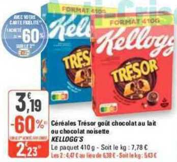 Céréales Trésor Goût Chocolat Au Lait Ou Chocolat Noisette Kellogg's