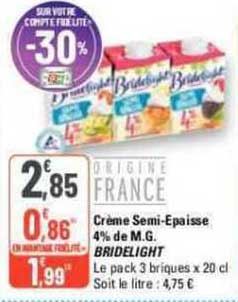 crème semi-épaisse 4% de m.g. bridelight