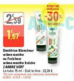 dentifrice blancheur arôme menthe ou fraîcheur arôme menthe fraîche l'arbre vert