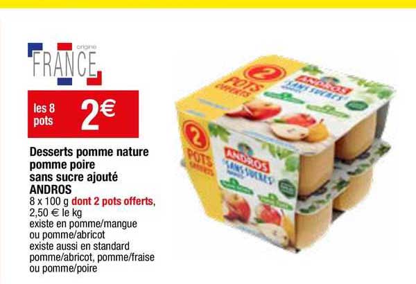 desserts pomme nature pomme poire sans sucre ajouté andros