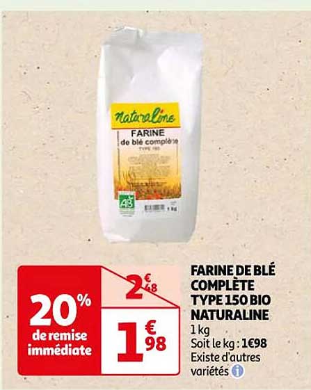 farine de blé complète type 150 bio naturaline