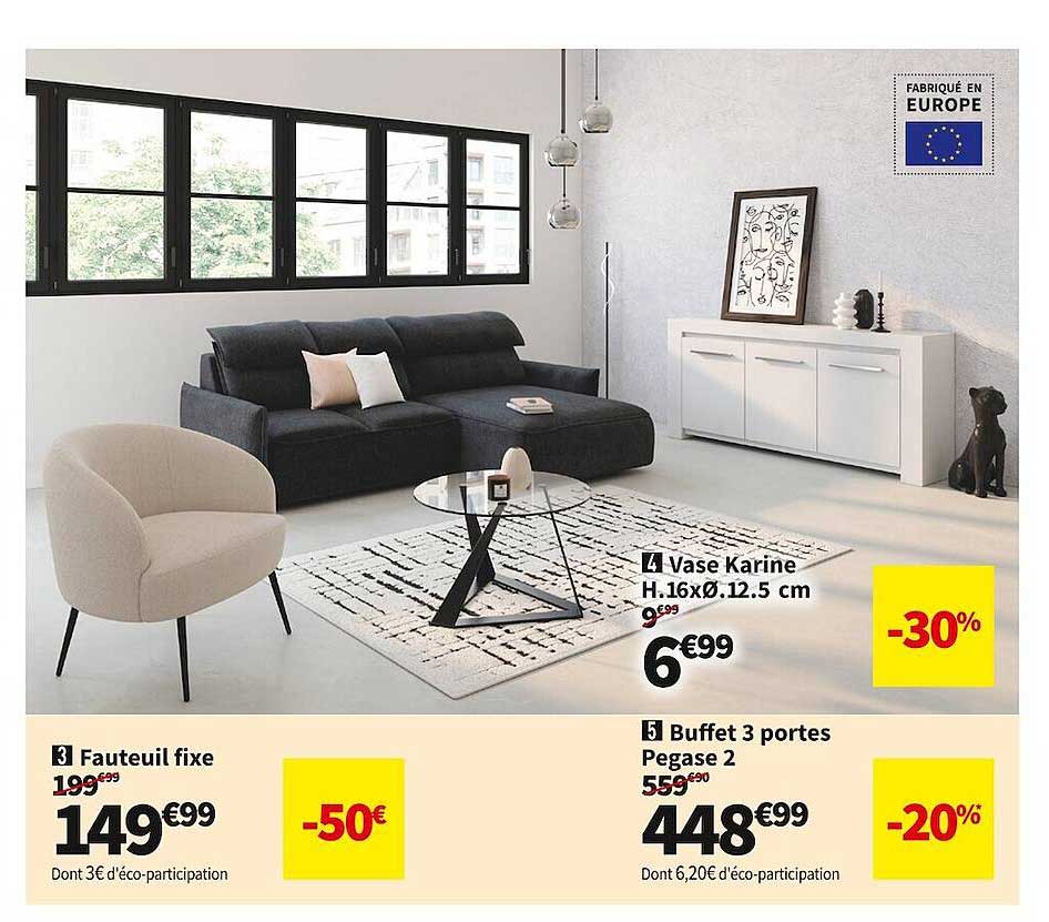 fauteuil fixe, buffet 3 portes pegase 2, vase karine h.16 x ø.12.5 cm