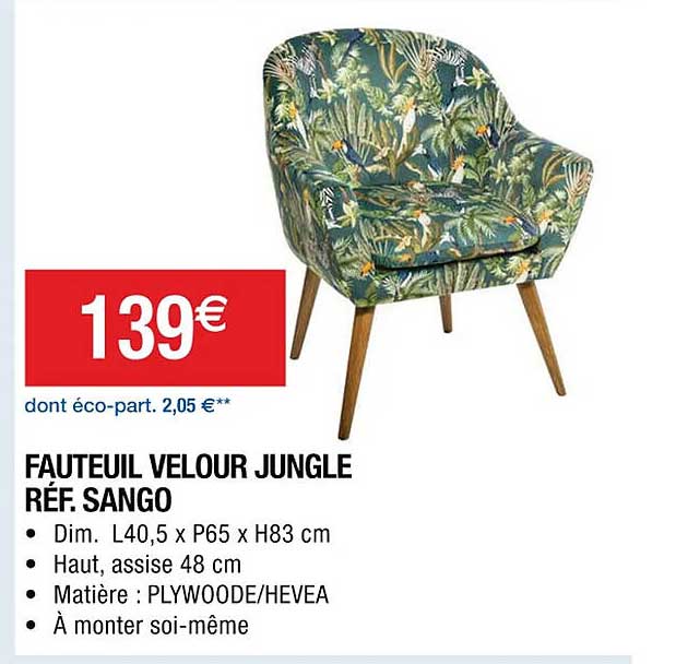 fauteuil velour jungle