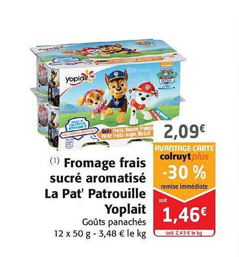 fromage frais sucré aromatisé la pat' patrouille yoplait