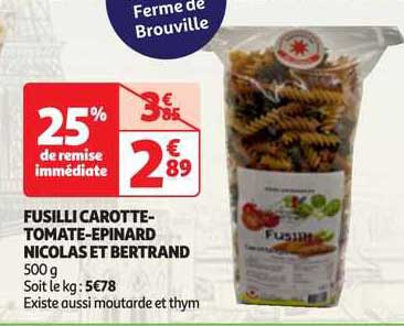 fusilli carotte-tomate-épinard nicolas et bertrand
