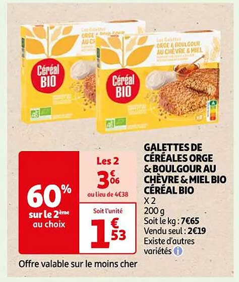 Galettes De Céréales Orge & Boulgour Au Chèvre & Miel Bio Céréal Bio
