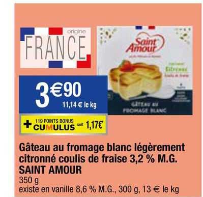 gâteau au fromage blanc légèrement citronné coulis de fraise saint amour