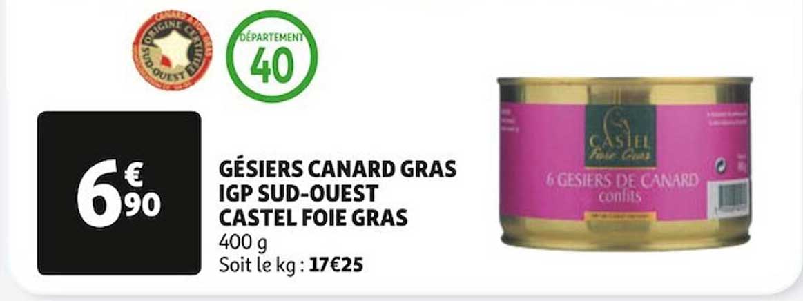 gésiers canard gras igp sud-ouest castel foie gras