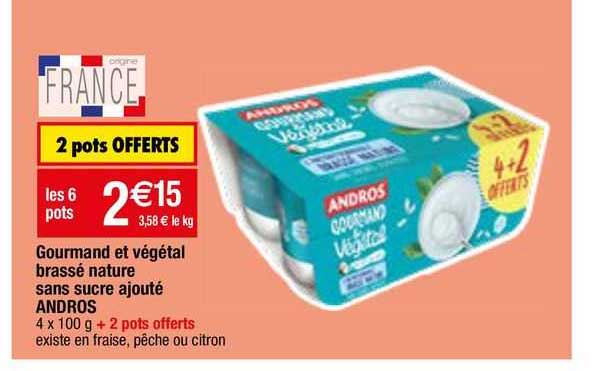 gourmand et végétal brassé nature sans sucre ajouté andros