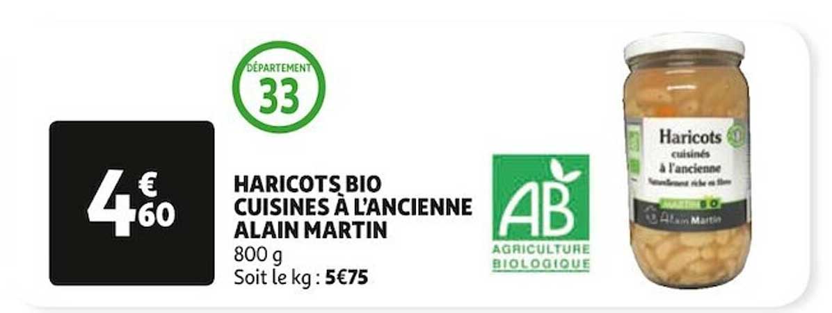haricots bio cuisinés à l'ancienne alain martin