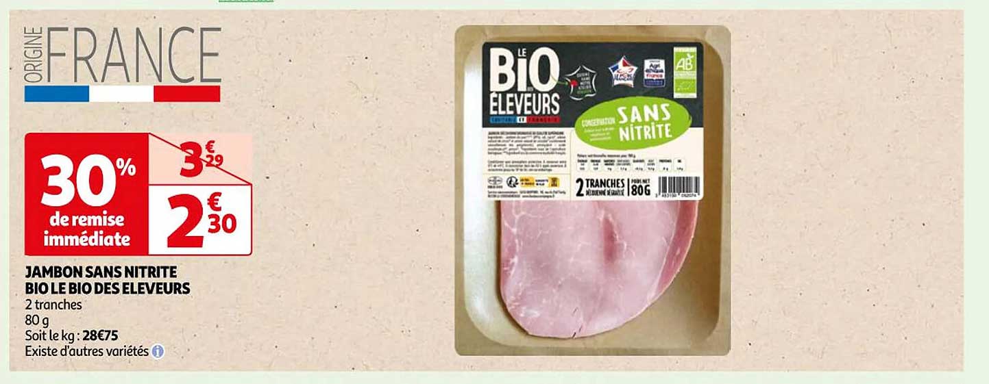 jambon sans nitrite bio le bio des éleveurs