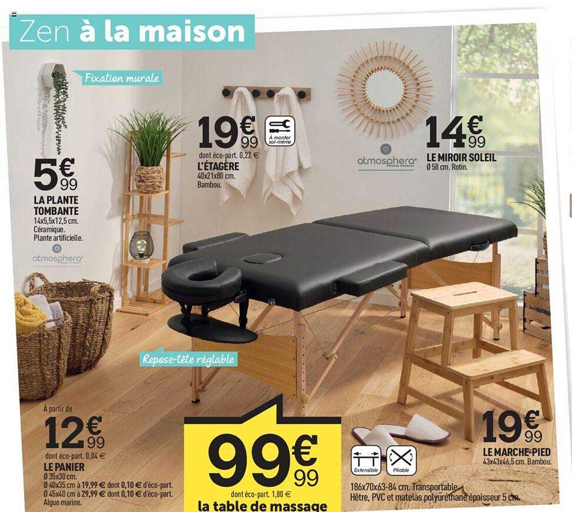 la plante tombante, l'étagère, le miroir soleil, le panier, le marche-pied