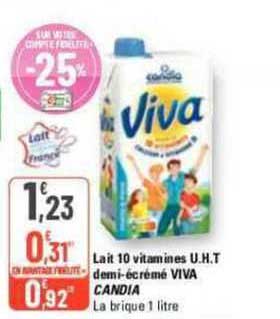 lait 10 vitamines u.h.t demi-écrémé viva candia