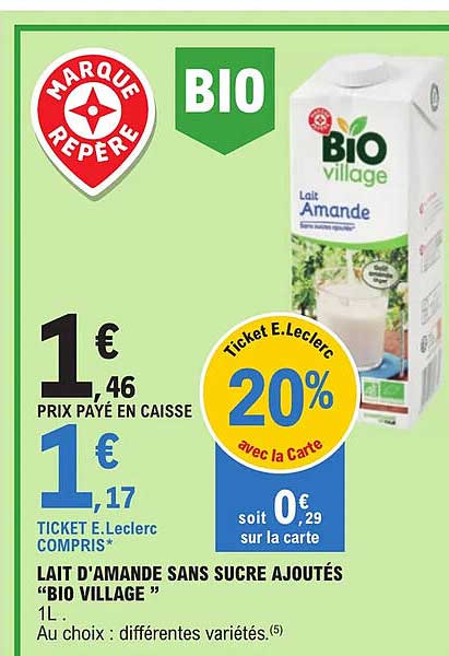 lait d'amande sans sucre ajoutés "bio village"