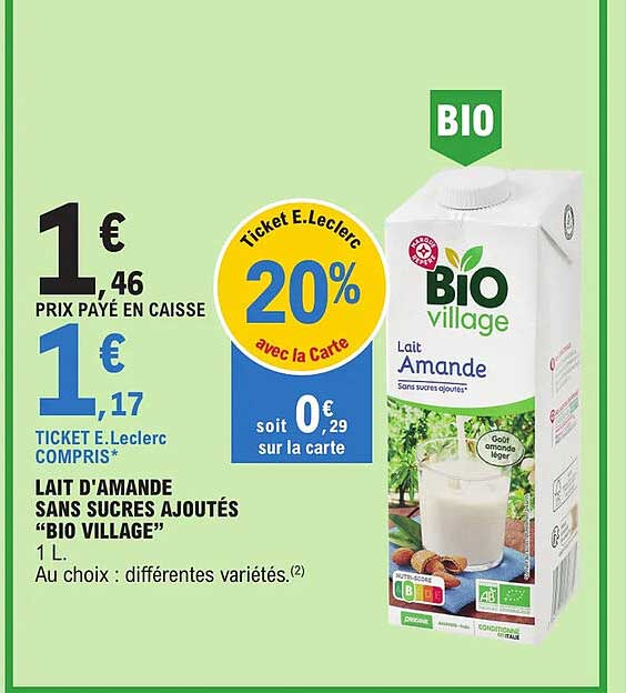 lait d'amande sans sucres ajoutés "bio village"