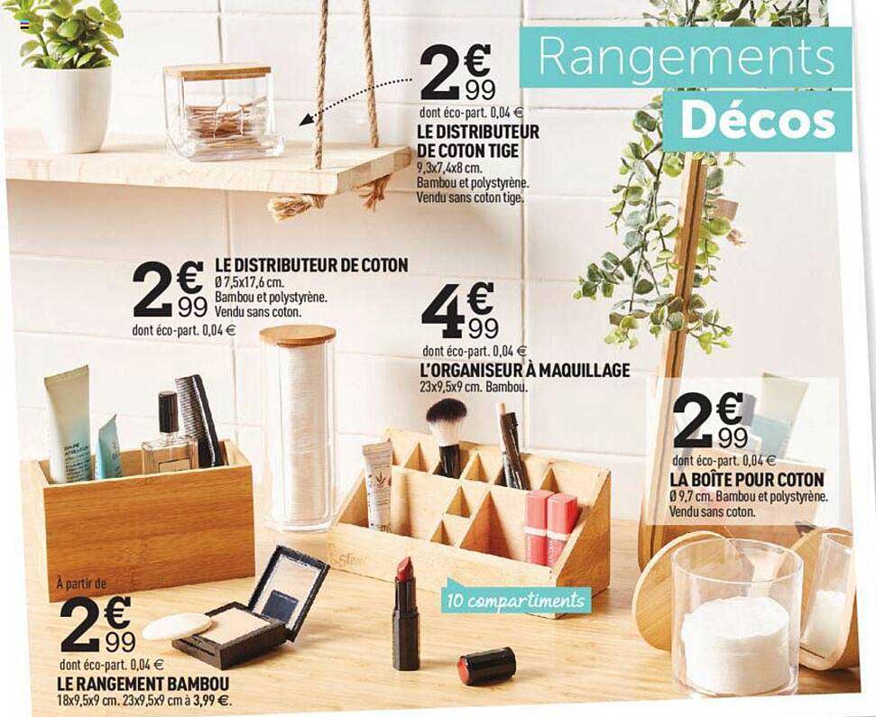 le rangement bambou, le distributeur de coton, le distributeur de coton tige, l'organiseur à maquillage, la boîte pour coton