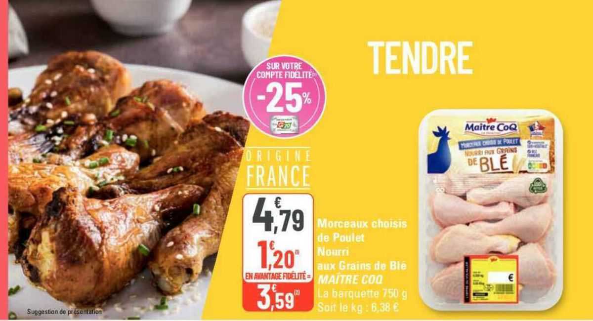 morceaux choisis de poulet nourri aux grains de blé maître coq