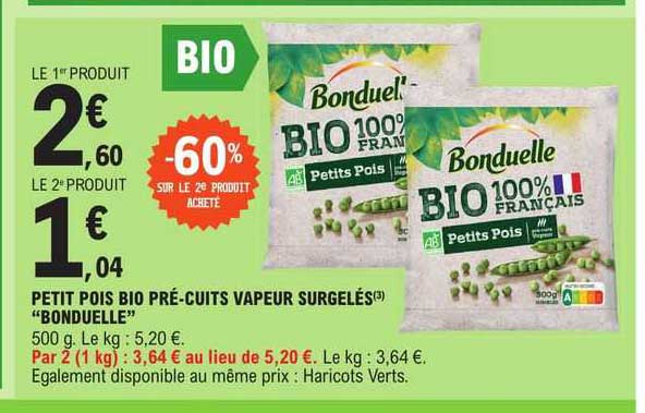 Petit Pois Bio Pré-cuits Vapeur Surgelés Bonduelle