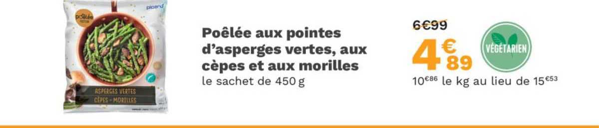 poêlée aux pointes d'asperges vertes, aux cèpes et aux morilles