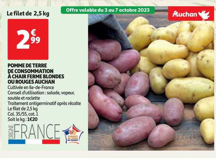 Pomme De Terre De Consommation à Chair Ferme Blondes Ou Rouges Auchan