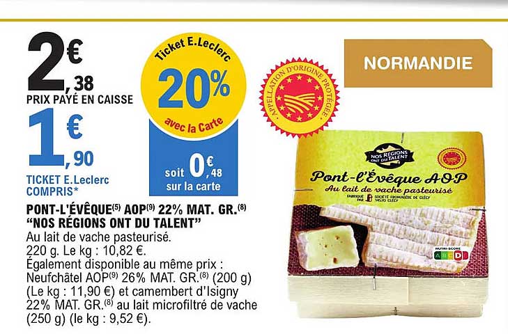 pont-l'évêque aop 22% mat. gr. "nos régions ont du talent"