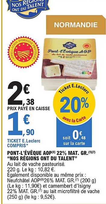 pont-l'évêque aop 22% mat. gr. "nos régions ont du talent"