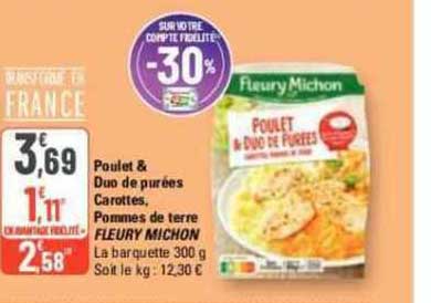 poulet & duo de purées carottes, pommes de terre fleury michon