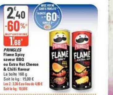 pringles flame spicy saveur bbq ou extra hot cheese & chilli flavour