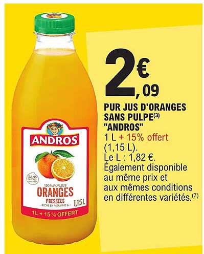 Pur Jus D'oranges Sans Pulpe "andros"
