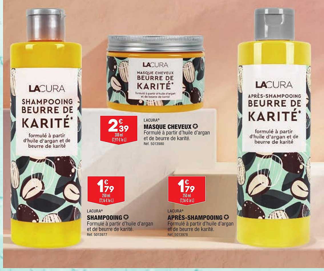 shampooing lacura, après-shampooing lacura, masque cheveux lacura