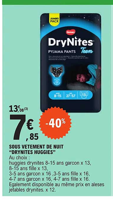 sous vêtement de nuit "drynites huggies"