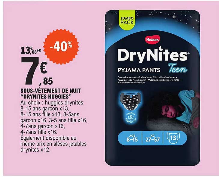 sous-vêtement de nuit "drynites huggies"