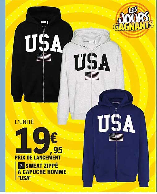 sweat zippé à capuche homme "usa"