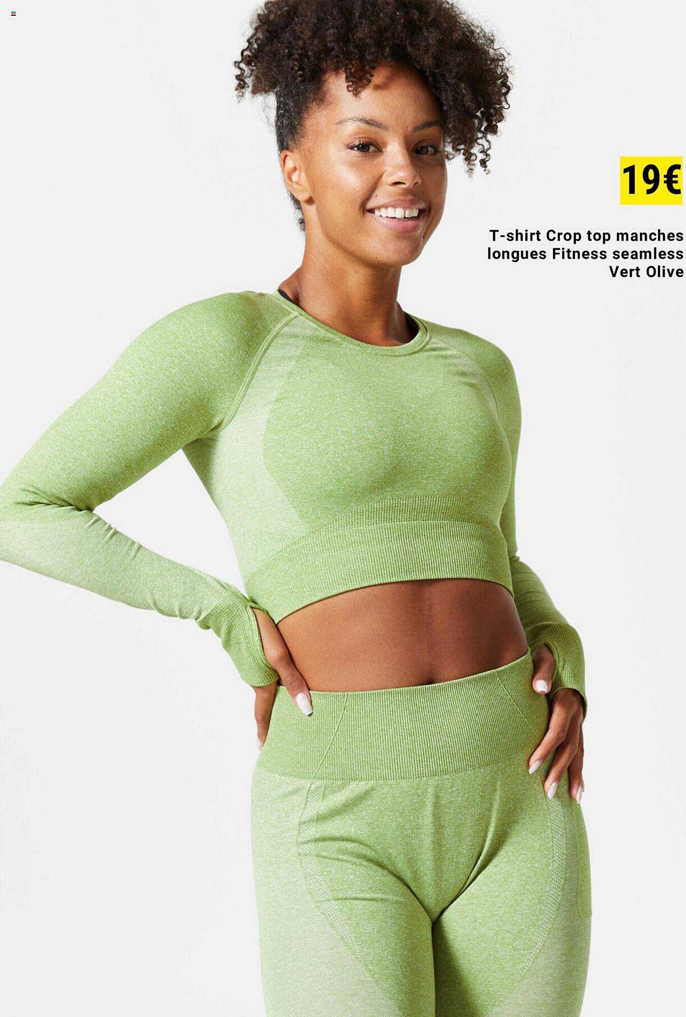 t-shirt crop top manches longues fitness seamless vert olives