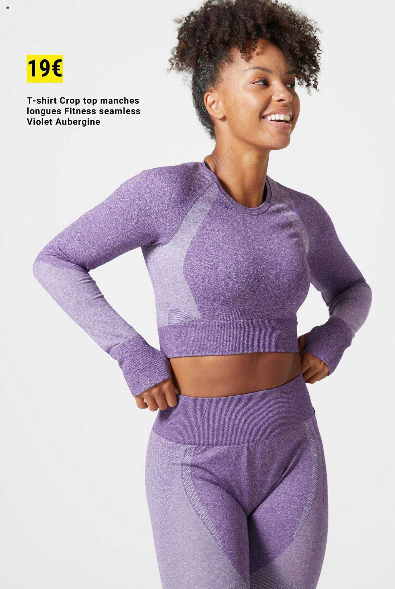 t-shirt crop top manches longues fitness seamless violet aubergine