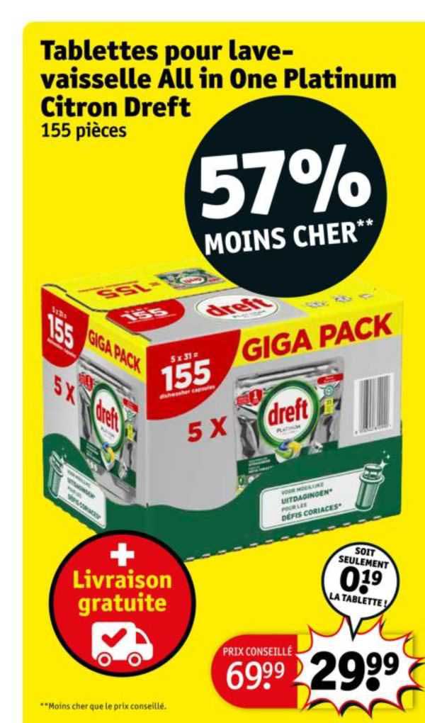 tablettes pour lave-vaisselle all in one platinum citron dreft