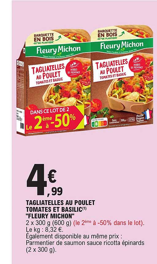 tagliatelles aup poulet tomates et basilic "fleury michon"