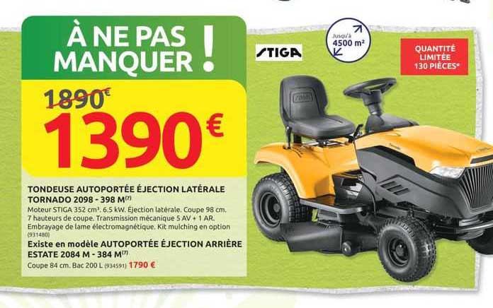 tondeuse autoportée éjection latérale tornado 2098 - 398m
