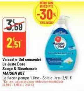 vaisselle gel concentré la juste dose sauge & bicarbonate maison net
